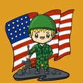 Illustration soldier in front of the united states flag