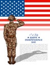 Soldier saluting on Fourth of July background for Happy Independence Day of America Royalty Free Stock Photo