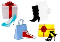 Illustration of some present and handbag with shoe Royalty Free Stock Photo