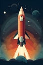 Illustration of a space rocket taking off, Generative AI Royalty Free Stock Photo