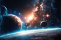 Space scene in the galaxy panorama univer, creative digital illustration painting Royalty Free Stock Photo