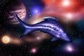 Illustration. Space wanderer fish in space among stars and nebul Royalty Free Stock Photo