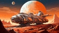 An illustration of a spaceship on the surface of an alien planet AI Generated Royalty Free Stock Photo