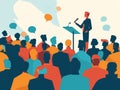 illustration of a speaker giving speech in front of the audience. Generative AI