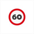 Illustration of a 60-speed limit sign isolated on a white background Royalty Free Stock Photo