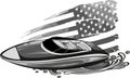 monochromatic speedboat sea waves with american flag Royalty Free Stock Photo