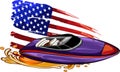 vector illustration of speedboat sea waves with american flag Royalty Free Stock Photo