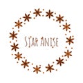 Illustration. Spice. Star anise Badian. Round frame Royalty Free Stock Photo