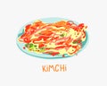 Illustration of spicy kimchi cabbage - traditional korean food on a plate