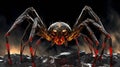 A spider on a black background with fire flames