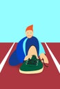 Illustration sport man is tying a shoe on track runner.