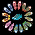 illustration of Sport shoes, sneakers round on black background Royalty Free Stock Photo