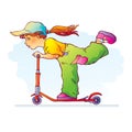 Sportive girl riding scooter Royalty Free Stock Photo