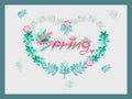 Illustration Spring Hand lettering includes leaves and flowers.Doodle style