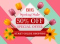 Spring sale background banner with beautiful colorful flower Royalty Free Stock Photo