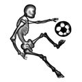 stylized skeleton plays football - graphics. activity, sports, movement, healthy lifestyle, fun