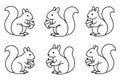 Illustration of 6 Squirrels Holding Nuts, Outline Version Royalty Free Stock Photo