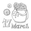 Illustration St Patrick's Day decorative hand drawn . Vector illustration for coloring book.