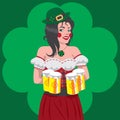 Illustration of St. Patricks Day Irish girl serving beer