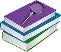Illustration of stack of books with magnifier