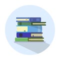 Illustration of a stack of books with shadow in blue circle. blue and green books. logo for bookstore, library Royalty Free Stock Photo