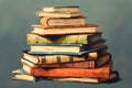 illustration of a stack of old books. Generative AI Royalty Free Stock Photo