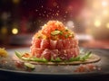 Illustration of a stack of raw tuna or tuna sashimi, japanese style. Close up of fresh raw tuna sliced and served, close up. Asian