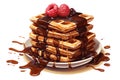 illustration of a stack of waffles with chocolate. Generative AI