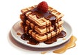 illustration of a stack of waffles with chocolate. Generative AI