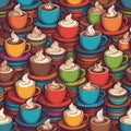 Assorted colorful coffee cups pattern