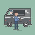 Illustration of staff working with banks and vehicle