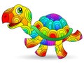 Stained glass illustration with  cute cartoon rainbow turtle isolated on a white background Royalty Free Stock Photo