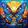 Illustration in stained glass style with abstract butterfly on the sun background, square image Royalty Free Stock Photo