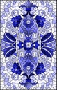 Stained glass illustration with  abstract flowers, swirls and leaves  on a light background,horizontal orientation, tone blue Royalty Free Stock Photo