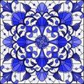 Stained glass illustration with  abstract flowers, swirls and leaves  on a light background,monochrome,tone blue Royalty Free Stock Photo