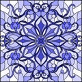 Stained glass illustration with abstract flowers, swirls and leaves  on a light background,monochrome,tone blue Royalty Free Stock Photo