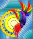 Stained glass illustration with abstract geometric rainbow bird Royalty Free Stock Photo