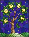 Stained glass illustration with an apple tree standing Royalty Free Stock Photo