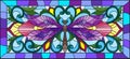 Stained glass illustration with bright dragonfly and floral ornament on a light background in a frame Royalty Free Stock Photo