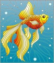 Stained glass illustration with bright gold fish on the background of water and air bubbles Royalty Free Stock Photo