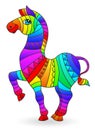 Stained glass illustration with a bright rainbow Zebra, isolated on a white background Royalty Free Stock Photo