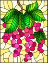 Stained glass illustration with  currants, clusters of ripe berries and leaves on a blue background Royalty Free Stock Photo