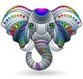 Stained glass illustration with an elephant`s head, a  portrait of an animal isolated on a white background Royalty Free Stock Photo