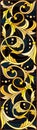 Stained glass illustration with floral ornament ,imitation gold on dark background with swirls and floral motifs