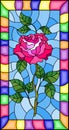 Stained glass illustration flower of pink rose on a blue background in a bright frame Royalty Free Stock Photo
