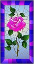 Stained glass illustration flower of pink rose on a sky background with bright frame Royalty Free Stock Photo