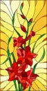 Stained glass illustration flower of red gladiolus on a orange background Royalty Free Stock Photo