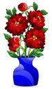 Stained glass illustration with  an isolated element, a bouquet of red peonies  in a bright blue vase on a white background Royalty Free Stock Photo