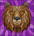 Stained glass illustration with a bear`s head , on purple background, square image Royalty Free Stock Photo