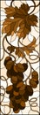 Stained glass illustration with a bunch of grapes and leaves ,brown tone, Sepia